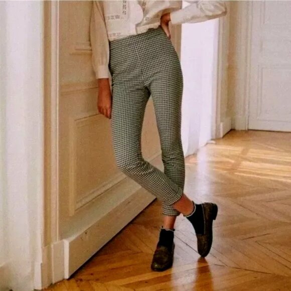 Sezane Pants - Sezane Clara Trousers High Waist Pants Houndstooth Size 40